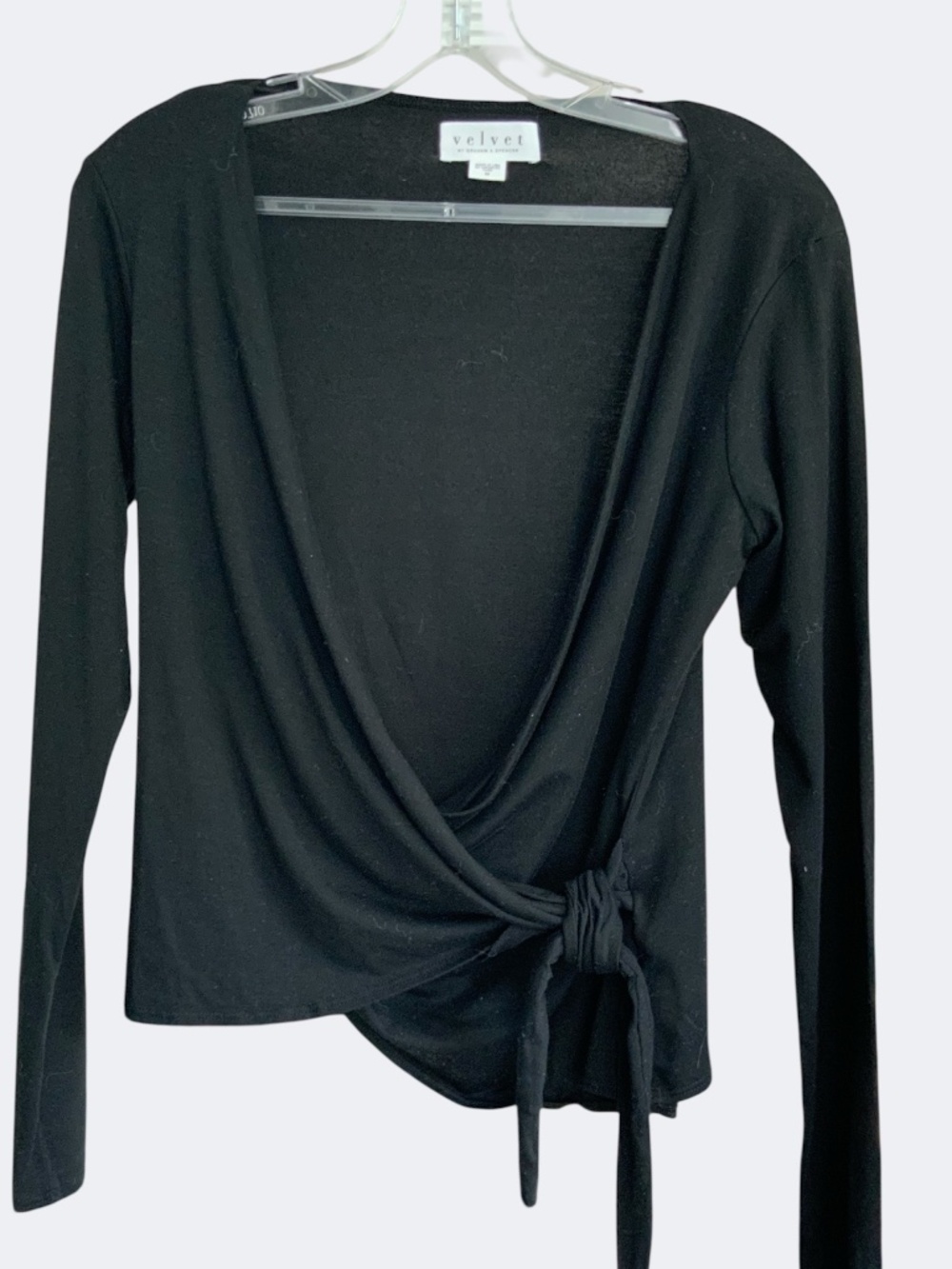 Velvet by Graham & Spencer Ballet Front Wrap Black Jersey Shirt Top SZ M